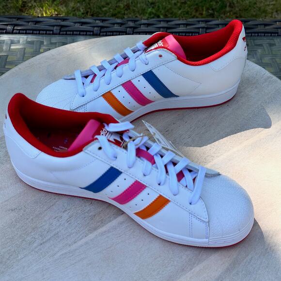 Adidas Originals Women’s Superstar Shoes White Red Navy Pink Orange ID9774 Sz 10 - Picture 6 of 14